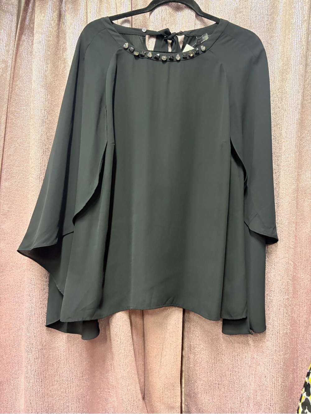 Vince Camuto Dark Green Beaded Neck Blouse